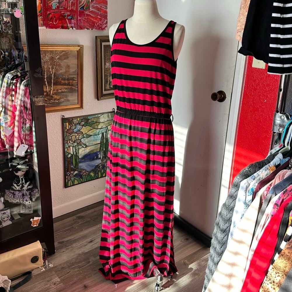 fever pink and black tank maxi dress
